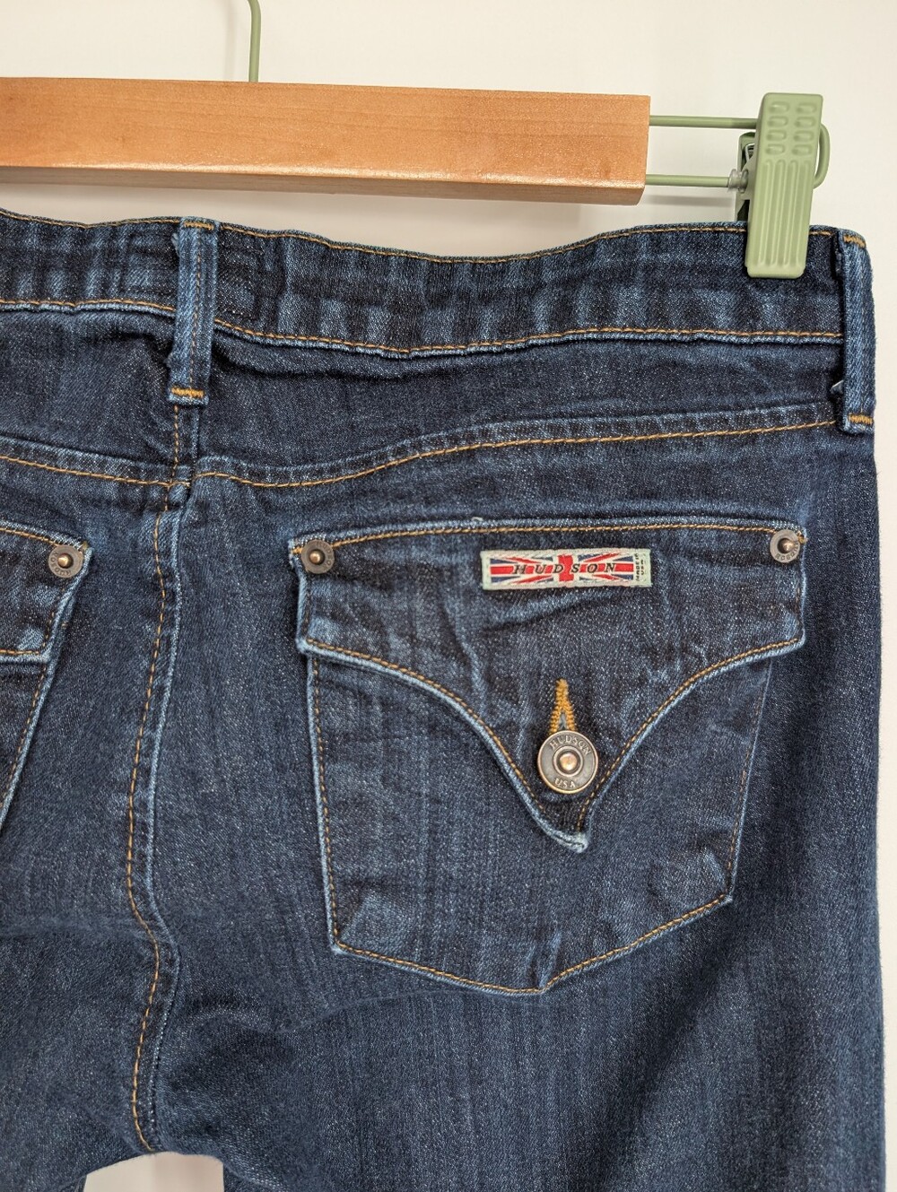 Hudson Straight Leg Jeans Low Rise Flap Pocket Dark Blue Size 28 Y2k Denim - Picture 6 of 9